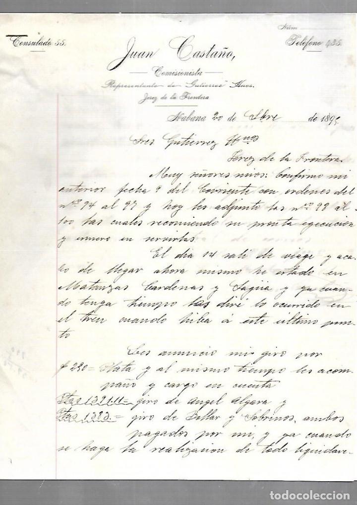 Documentos antiguos: CARTA COMERCIAL. 2 PAGINAS. JUAN CASTA&Ntilde;O. COMISIONISTA. HABANA 1895