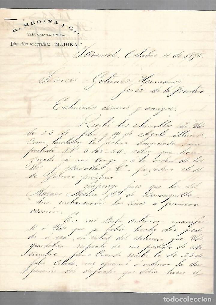 Documenti antichi: CARTA COMERCIAL. 2 PAGINAS. H.MEDINA Y CIA. VARUMAL, COLOMBIA. 1895