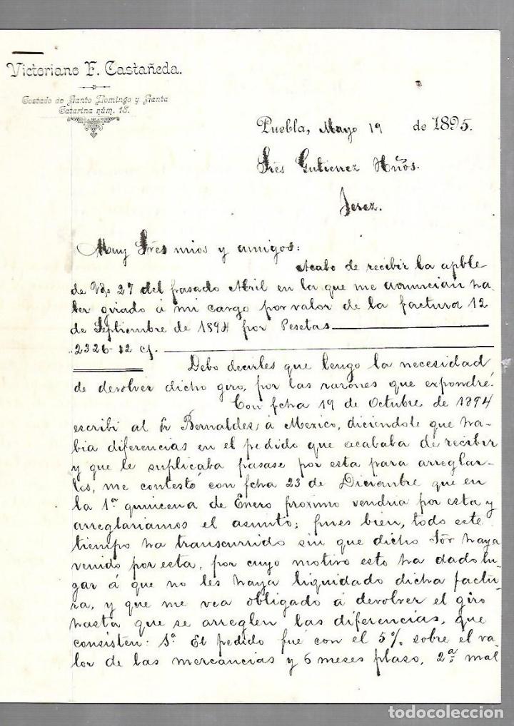 Documenti antichi: CARTA COMERCIAL. 2 PAGINAS. VICTORIANO F.CASTA&Ntilde;EDA. PUEBLA. 1895