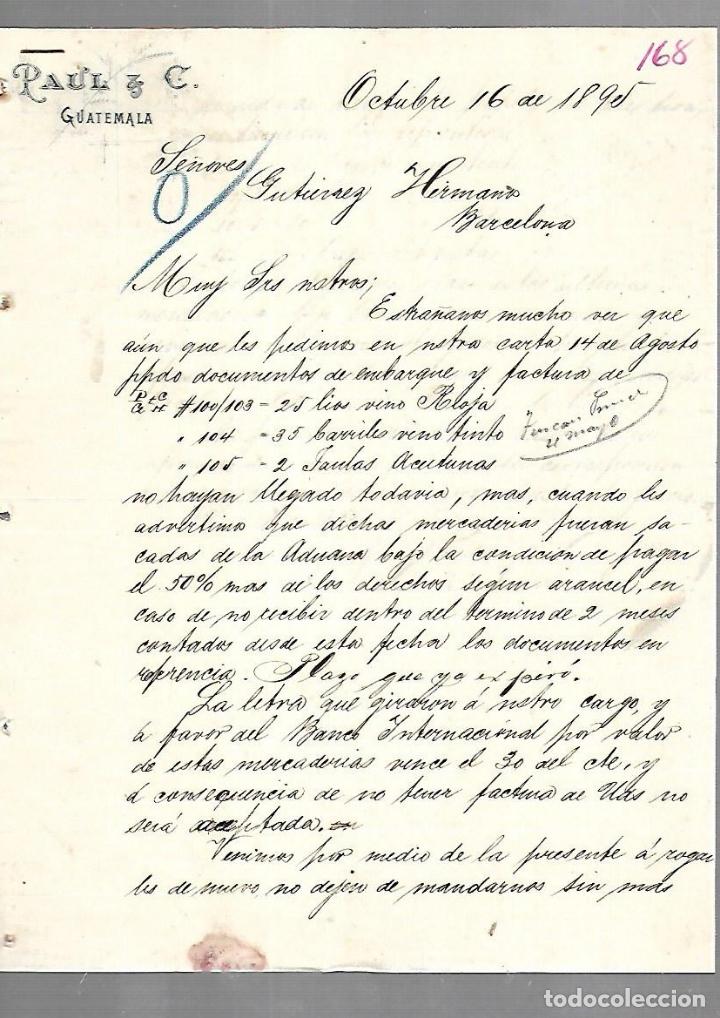 Documenti antichi: CARTA COMERCIAL. 2 PAGINAS. RAUL & C. GUATEMALA. 1895