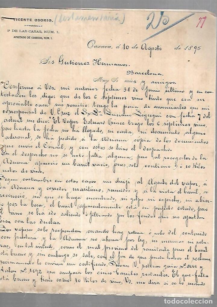 Documenti antichi: CARTA COMERCIAL. 2 PAGINAS. VICENTE OSORIO. OAXACA. 1895
