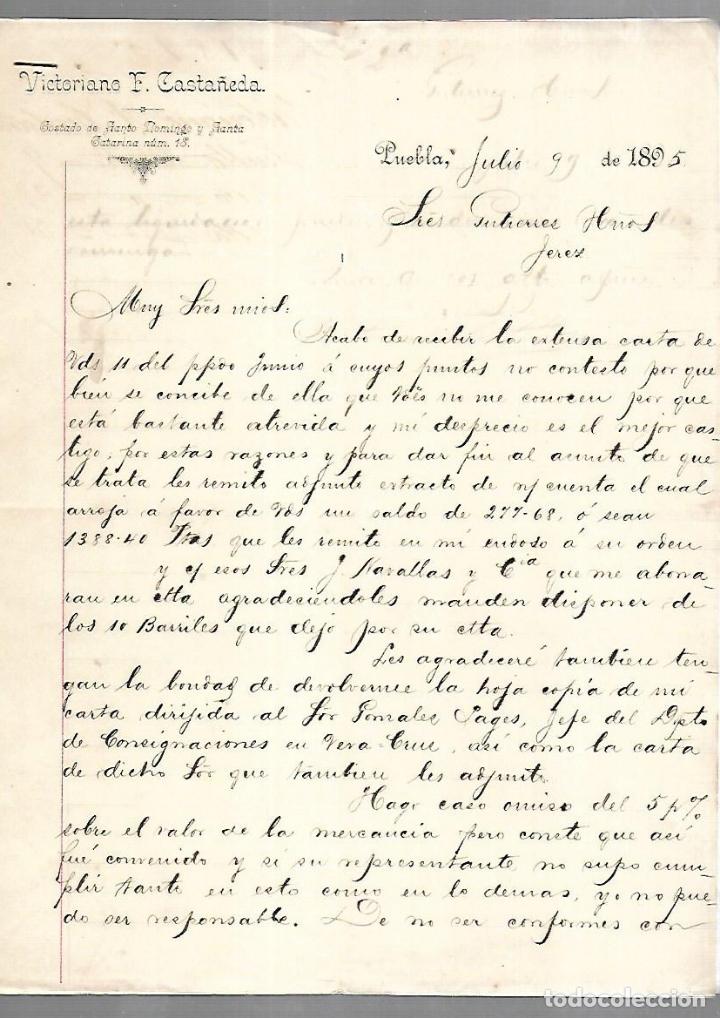 Documenti antichi: CARTA COMERCIAL. 2 PAGINAS. VICTORIANO F.CASTA&Ntilde;EDA. PUEBLA. 1895