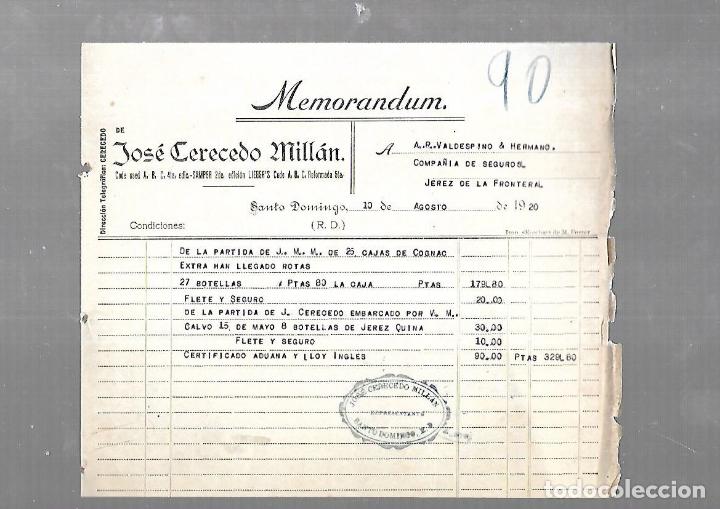 Documenti antichi: MEMORANDUM. JOSE CERECEDO MILLAN. 1920. SANTO DOMINGO