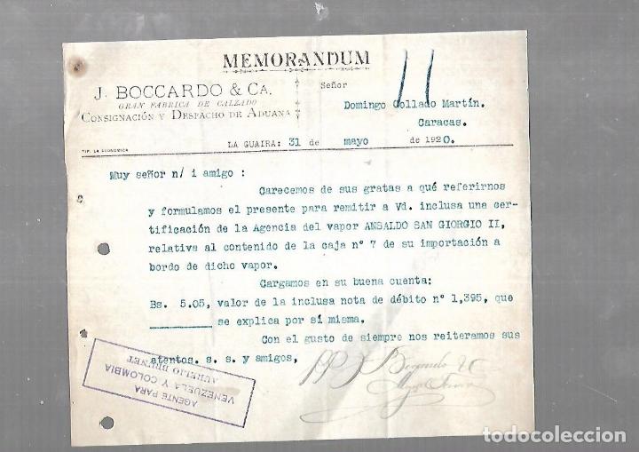 Documenti antichi: MEMORANDUM. J. BOCCARDO & CIA. FABRICA DE CALZADO. 1920. LA GUAIRA