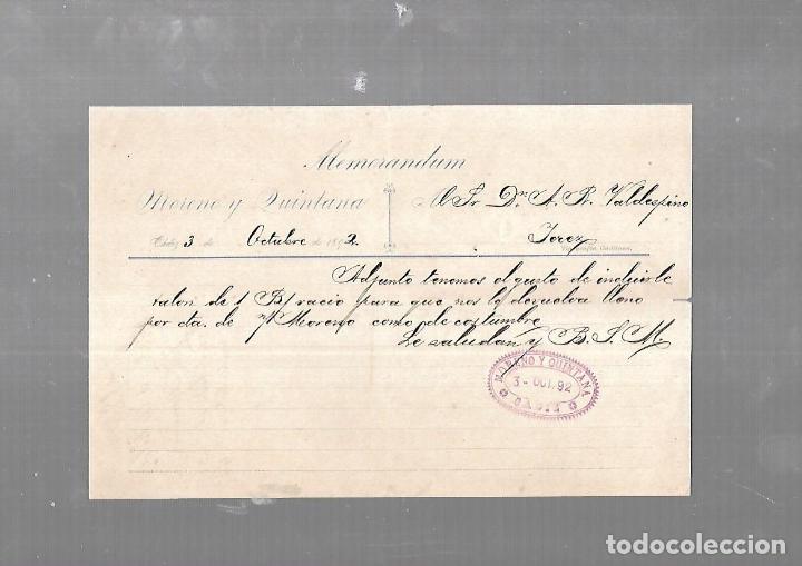 Documenti antichi: MEMORANDUM. MORENO Y QUINTANA. CADIZ. 1892