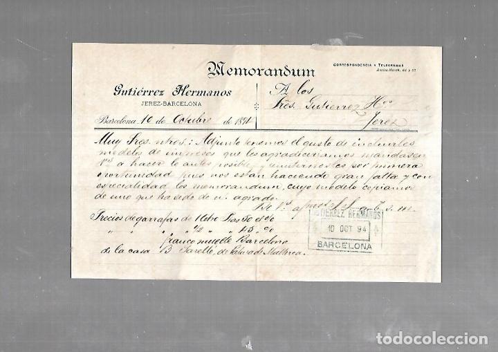 Documentos antigos: MEMORANDUM. GUTIERREZ HERMANOS. BARCELONA. 1894