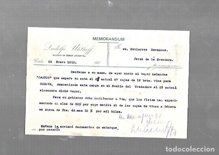 Documentos antiguos: MEMORANDUM. LUDOLFO UHTHOFF. 1915. CADIZ
