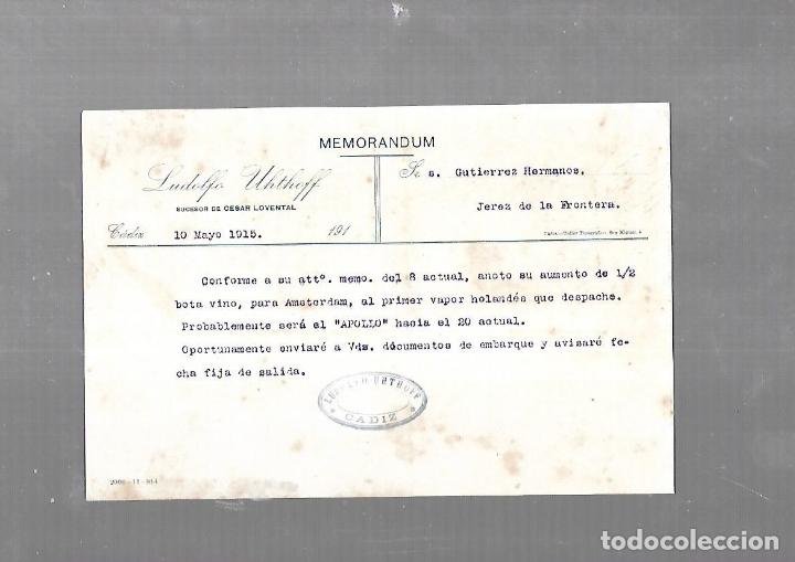 Documentos antiguos: MEMORANDUM. LUDOLFO UHTHOFF. 1915. CADIZ