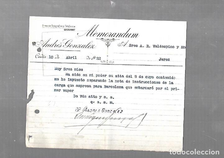 Documenti antichi: MEMORANDUM. ANDRES GONZALEZ. 1922. CADIZ