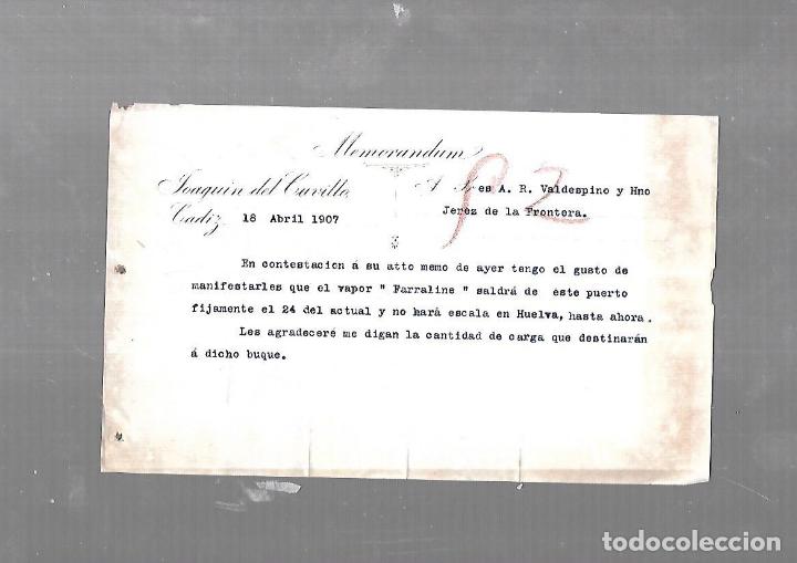 Documenti antichi: MEMORANDUM. JOAQUIN DEL CUVILLO. 1907. CADIZ