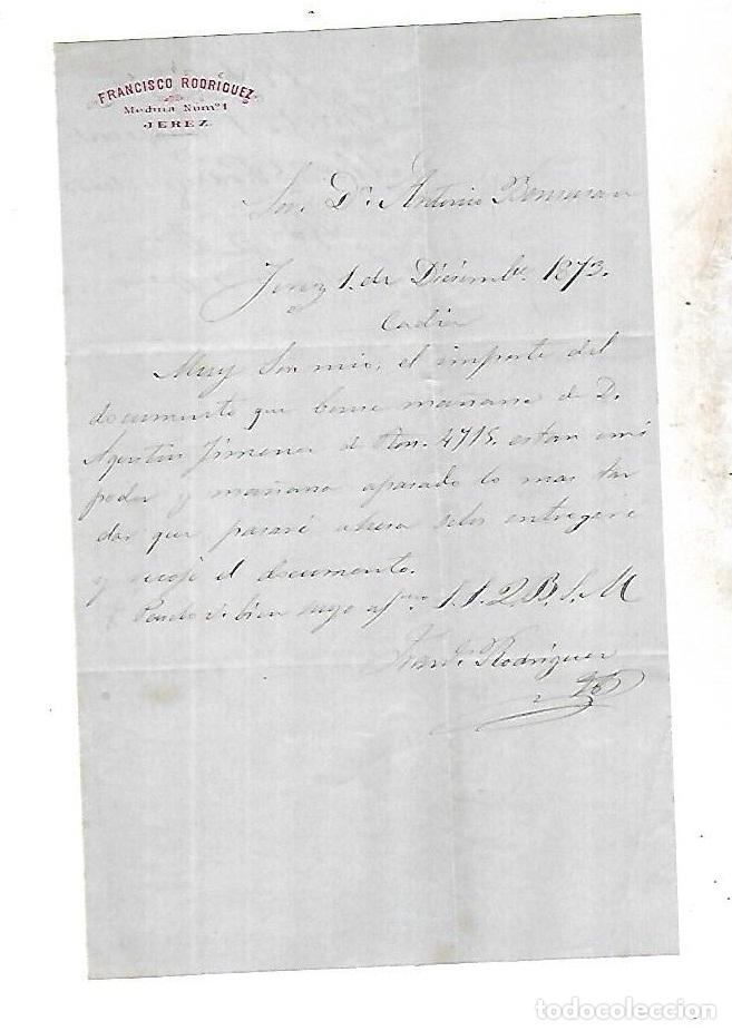 Documenti antichi: CARTA COMERCIAL. FRANCISCO RODRIGUEZ. JEREZ. 1873.