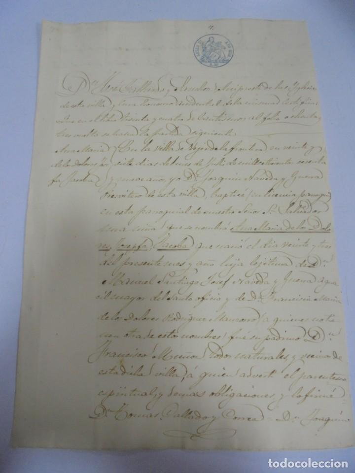 Documenti antichi: VEJER. 1859. CERTIFICADO DE BAUTISMO. VER SELLOS