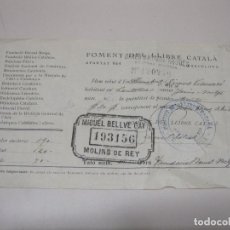 Documents Anciens: REBUT DEL FOMENT DEL LLIBRE CATALÀ. OBRA FUNDACIÓ BERNAT METGE. ANY 1927. Lote 135138750