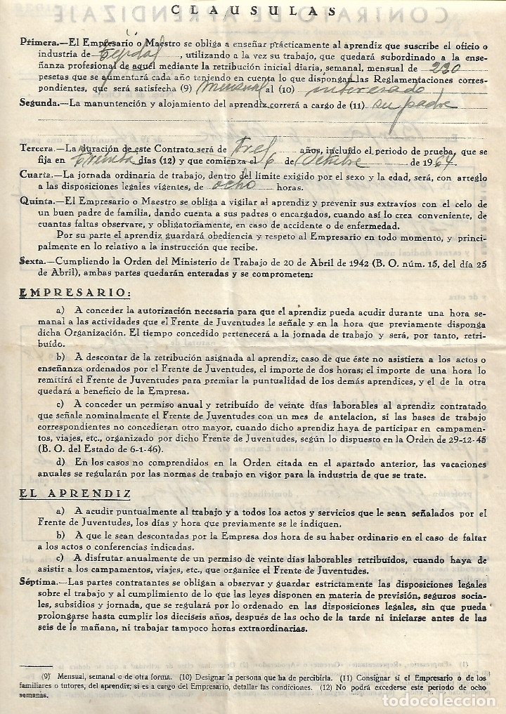 Contrato De Aprendizaje Contrato De Trabajo An Comprar En Todocoleccion 32387037 4255