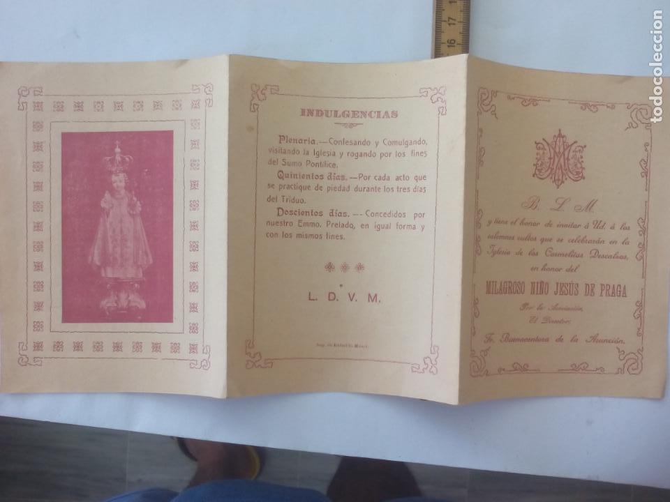 Documentos antiguos: CULTOS, TRIDUO ARCHICOFRADIA MILAGROSO NI&Ntilde;O JESUS DE PRAGA. 1908. CARMELITAS DESCALZAS. RECORDATORIO