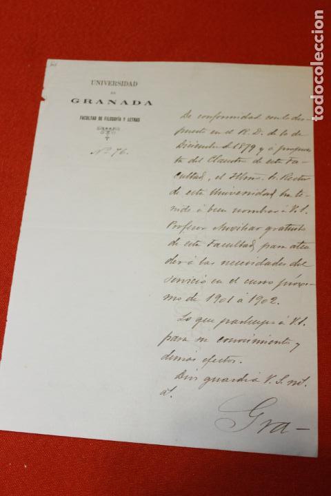 Documenti antichi: OFICIO UNIVERSIDAD DE GRANADA, FACULTAD DE FILOSOFIA Y LETRAS, 1901