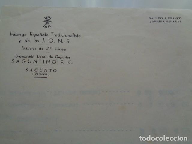 Documentos antiguos: SAGUNTO. VALENCIA. SAGUNTINO CF. FALANGE Y JONS. IMPRESO