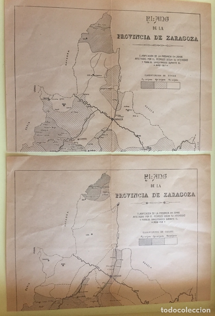 Documents Anciens: ZARAGOZA- DOS PLANOS    1.917-  1.918  ZONAS AFECTADAS POR EL PEDRISCO