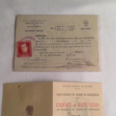 Documentos antiguos: ANTIGUOS DOCUMENTOS FET/JONS S. FEMENINA 1941 Y INP CARNET IDENTIDAD 1948. Lote 140028474