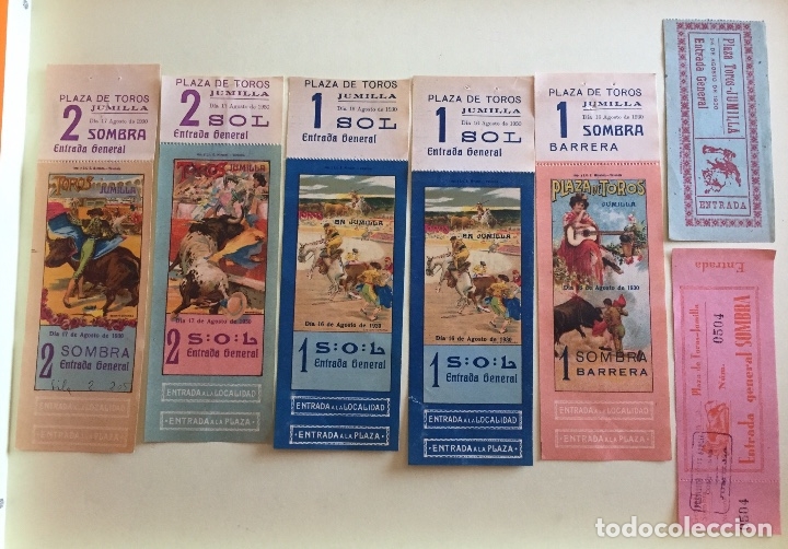 Documentos antiguos: JUMILLA-  MURCIA-   LOTE 7 ENTRADAS DE TOROS-   A&Ntilde;O  1.930
