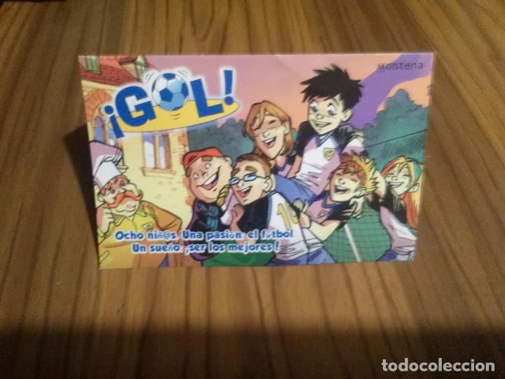 Documentos antiguos: TARJETA. SE ABRE CON PERSONAJES Y LIBROS DE GOL!!!. BUEN ESTADO. PUBLICITARIA. RARA