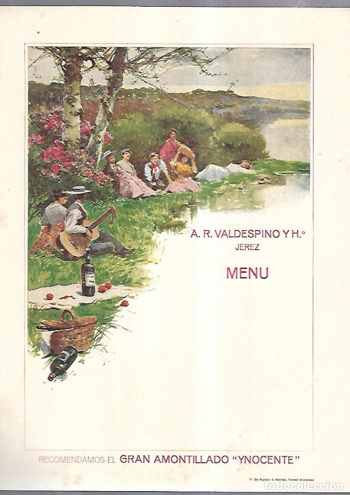 Alte Dokumente: MENU. A.R.VALDESPINO Y H&ordm;. JEREZ. ESCENA CAMPESTRE. 21 X 28CM