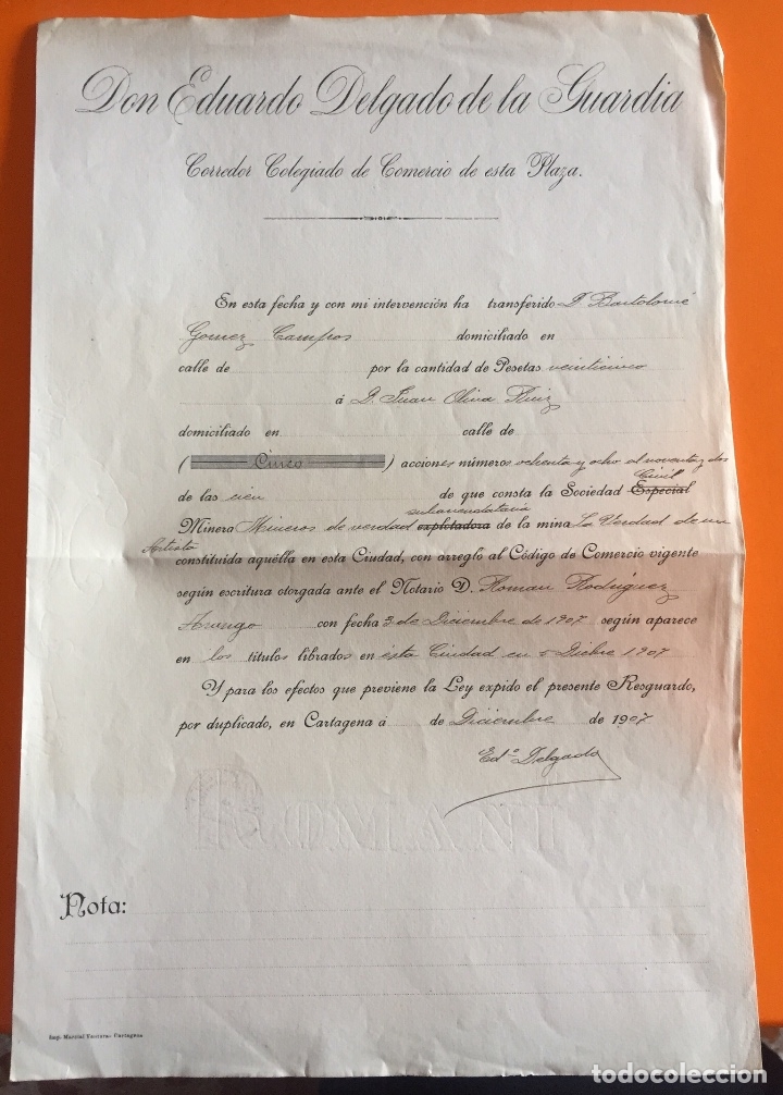 Documents Anciens: CARTAGENA-  LA UNION.  MINERIA-   S.E.M.   MINEROS DE VERDAD- LA VERDAD DE UN ARTISTA   1.907
