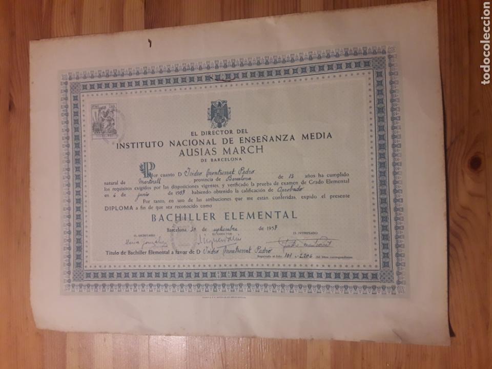Documentos antiguos: Instituto Nacional Ausias March Barcelona titulo diploma Bachiller 1957