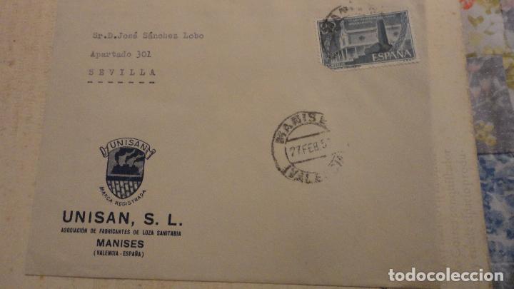 Documentos antiguos: ANTIGUO SOBRE COMERCIAL.UNISAN S.L LOZA SANITARIA.MANISES VALENCIA 1957