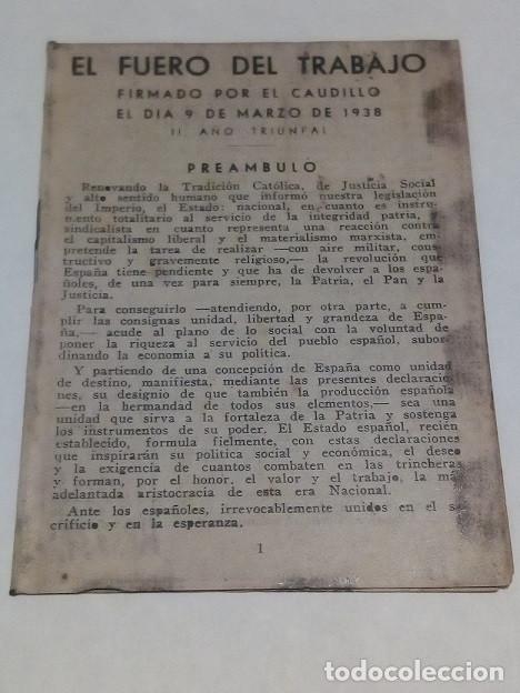 Documentos antiguos: Fuero del Trabajo - Librillo - Foto 1