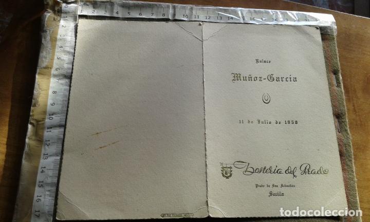Documentos antiguos: MENU MINUTA - ENLACE MU&Ntilde;OZ - GARCIA - JULIO DE 1958 - HOSTERIA DEL PRADO - SEVILLA