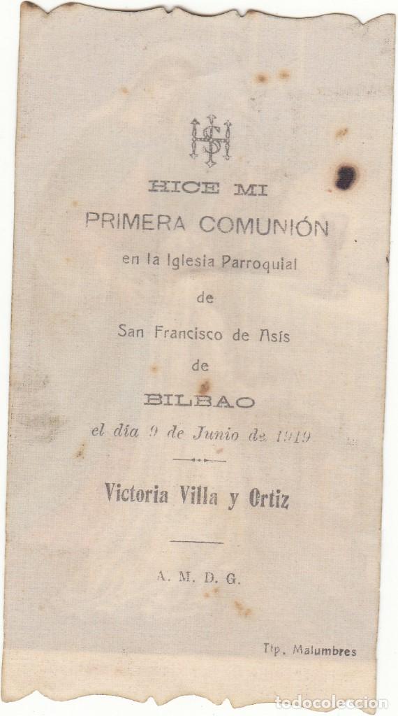 Documentos antiguos: 1919 BILBAO. RECORDATORIO PRIMERA COMUNION - Foto 2