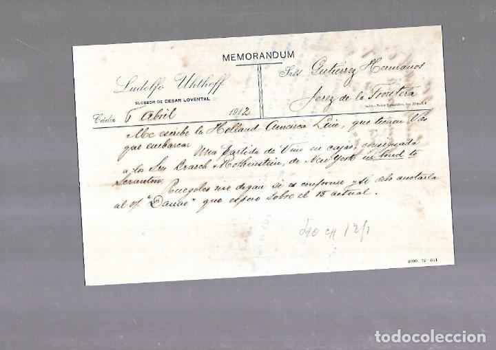 Documentos antiguos: MEMORANDUM. LUDOLFO UHTHOFF. CADIZ. 1912