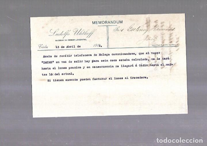 Alte Dokumente: MEMORANDUM. LUDOLFO UHTHOFF. CADIZ. 1912