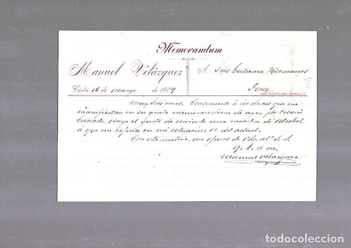 Alte Dokumente: MEMORANDUM. MANUEL VELAZQUEZ. CADIZ. 1909