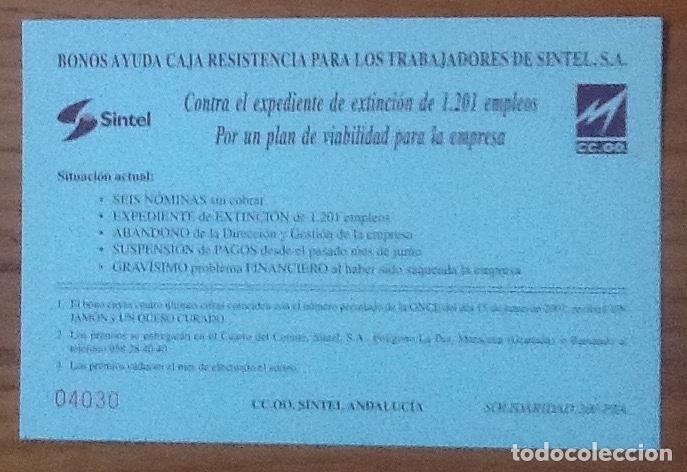 Documentos antiguos: Bono ayuda caja resistencia para los trabajadores de Sintel. CC.OO Andaluc&iacute;a