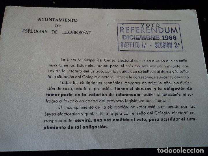 Documentos antiguos: CERTIFICACION DEL VOTO REFERENDUM DE 1966 ESPLUGAS DE LLOBREGAT - Foto 1