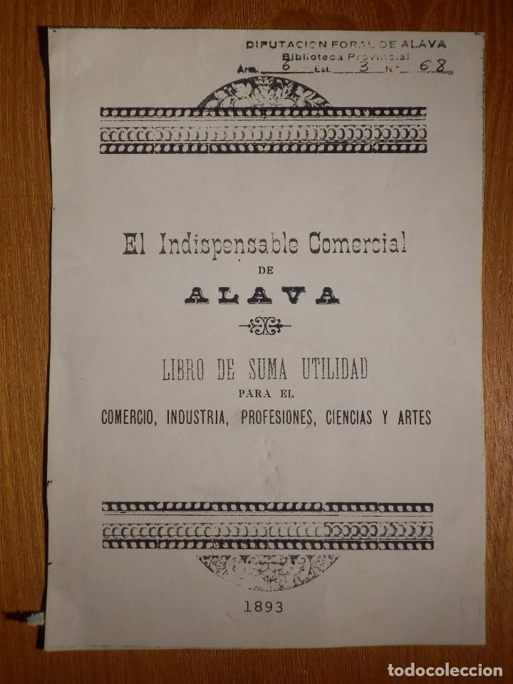 Documentos antiguos: Documento - Hoja de libro? - El indispensable Comercial de Alava - 1893 - Foto 1