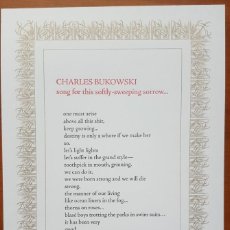 Documentos antiguos: CHARLES BUKOWSKI: ''SONG FOR THIS SOFTLY-SWEEPING SORROW'' (PLIEGO, BROADSIDE). Lote 147469002