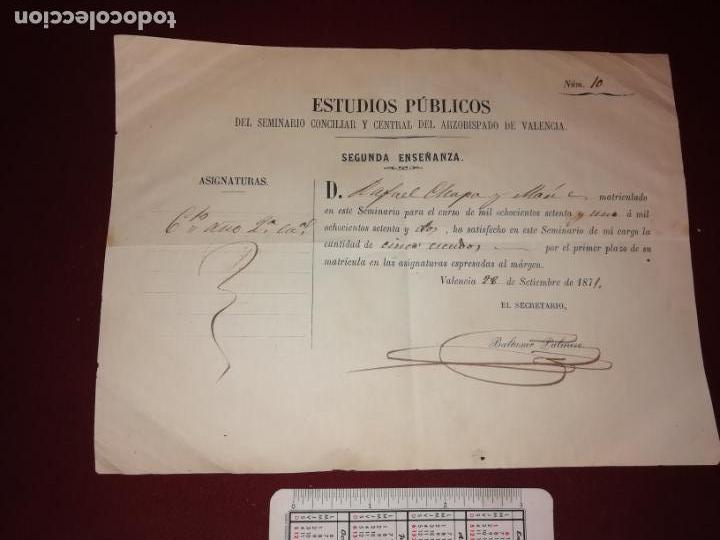 Documentos antiguos: Seminario Conciliar y central del arzobispado de Valencia. Matr&iacute;cula de 1871
