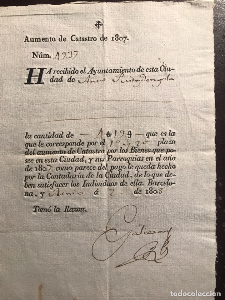 Documentos antiguos: Barcelona. 1808. Impuesto catastro - Foto 1