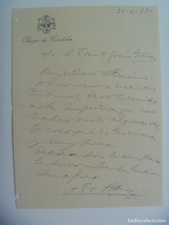 Documentos antiguos: CARTA DEL OBISPO DE CORDOBA . 1950 , MANUSCRITA