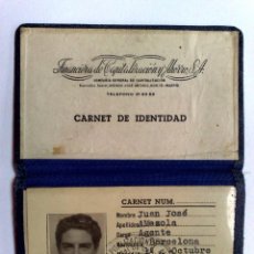 Documentos antiguos: CARNET DE IDENTIDAD,TAPA DURA,EXPEDIDO 1955 DE AGENTE CAPITALIZACIÓN Y AHORRO,S.A., (MUY RARO)