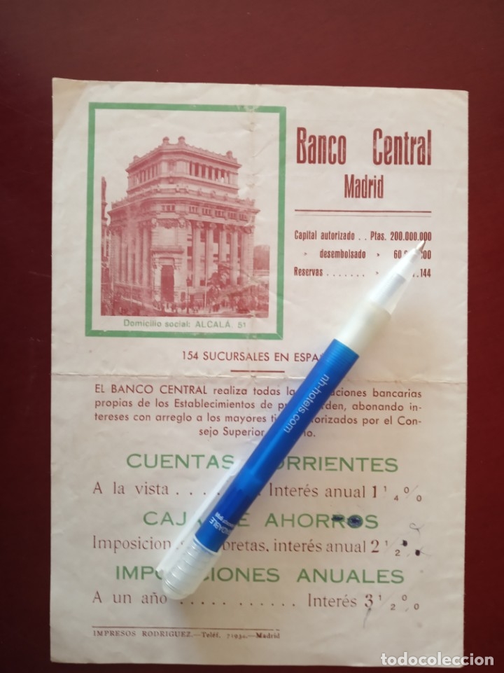 Documentos antiguos: publicidad banco central - la hucha - castellon - Foto 3