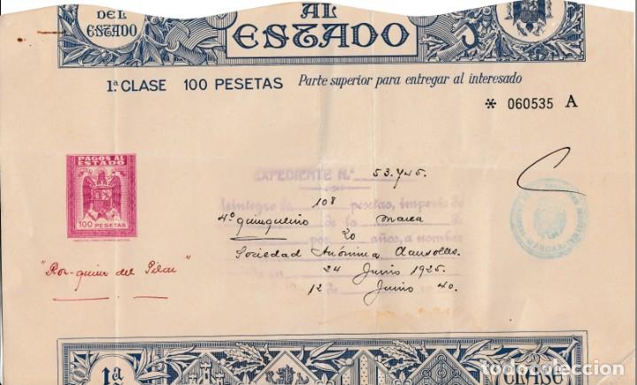 Documents Anciens: SERIE 1940 PAPEL DE PAGOS DEL ESTADO 1&ordf; CLASE 100 PTA. ESCASO ESCUDO CON PIE IMPRENTA FABRICA TIMBRE