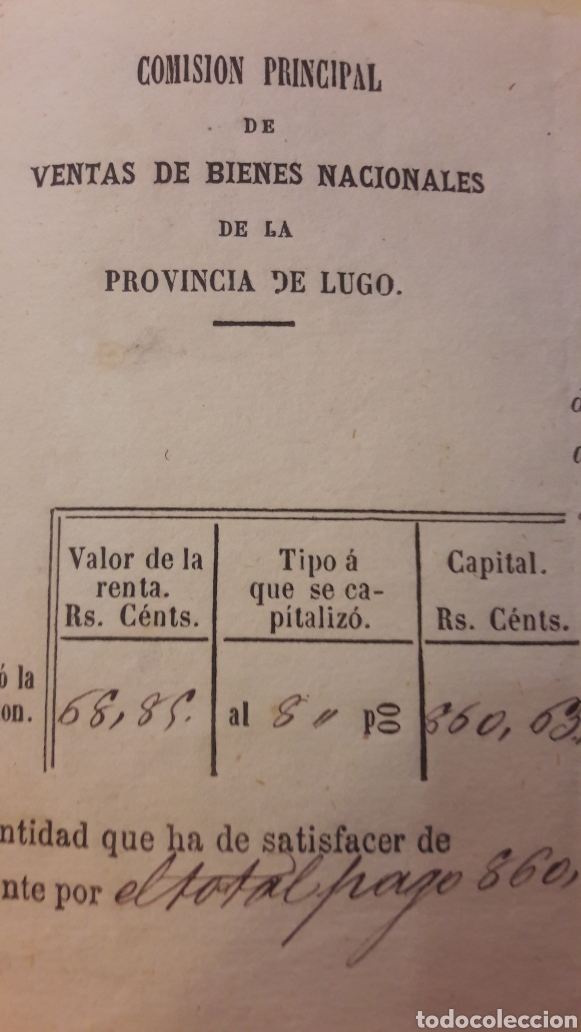 Documentos antiguos: 1865 Comision venta de vienes nacionales Lugo - Foto 2