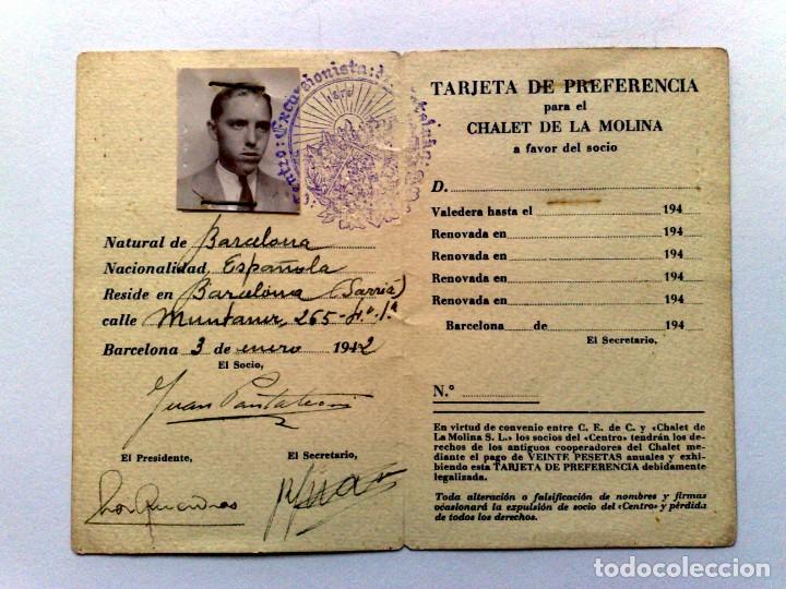 Documentos antiguos: CARNET SOCIAL,CLUB DE ESQUI,EXPEDIDO 1942,PREFERENCIA PARA CHALET DE LA MOLINA (DESCRIPCI&Oacute;N)