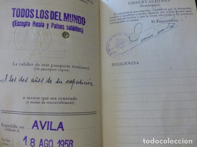 Documentos antiguos: PASAPORTE 1958 EXPEDIDO EN AVILA - Foto 3