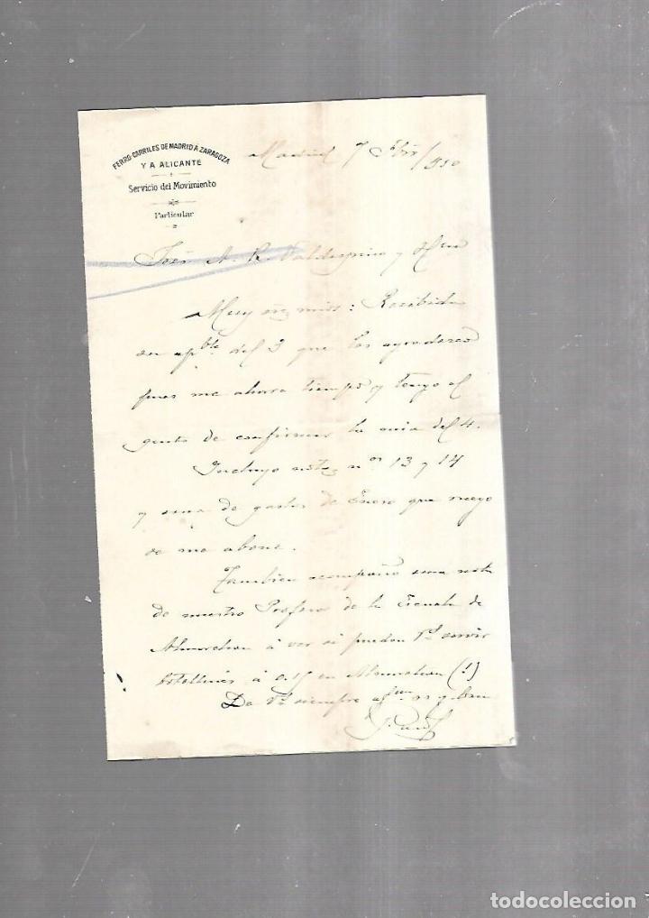 Alte Dokumente: CARTA COMERCIAL. FERROCARRILES DE MADRID A ZARAGOZA Y ALICANTE. SERVICIO DEL MOVIMIENTO. 1910