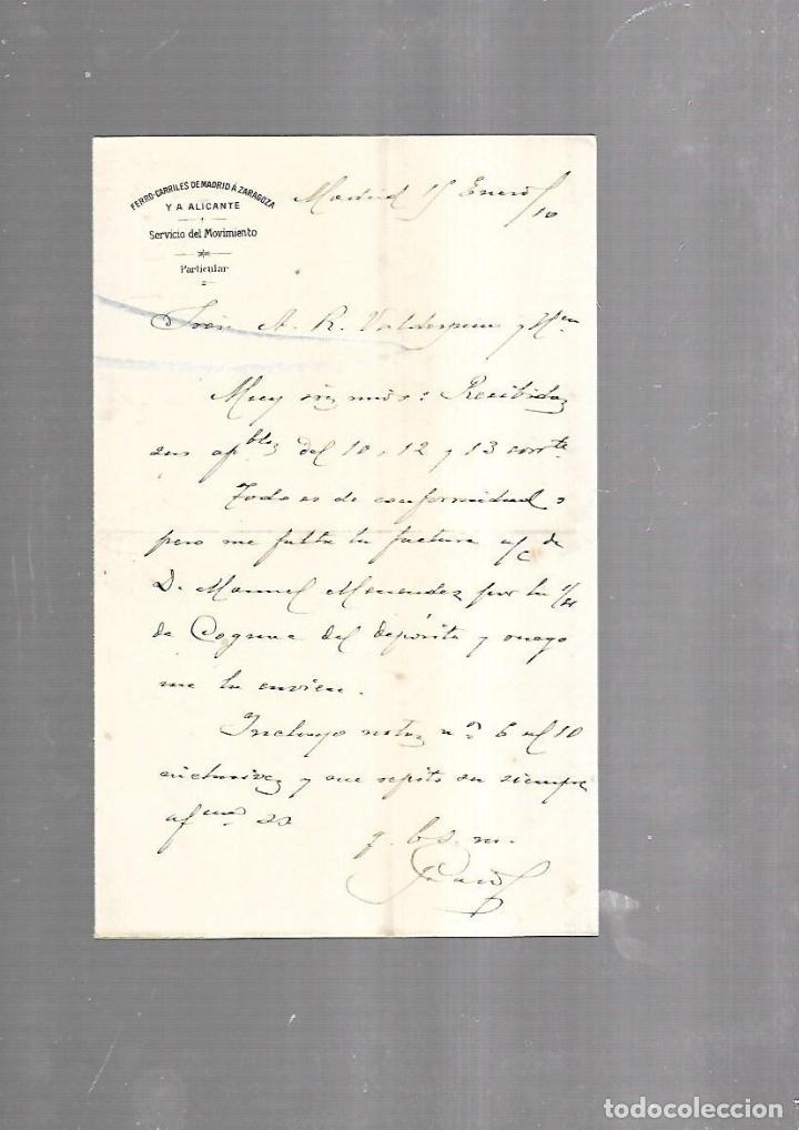 Alte Dokumente: CARTA COMERCIAL. FERROCARRILES DE MADRID A ZARAGOZA Y ALICANTE. SERVICIO DEL MOVIMIENTO. 1910